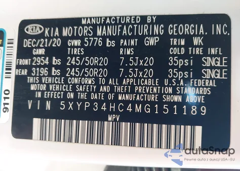 2021 Kia Telluride Ex from USA, damaged, VIN 5XYP34HC4MG151189